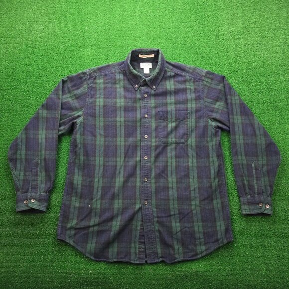 LL Bean Shirt Mens Large/XL Blue Green Plaid Button Down Long Sleeve Traditional - Picture 1 of 8